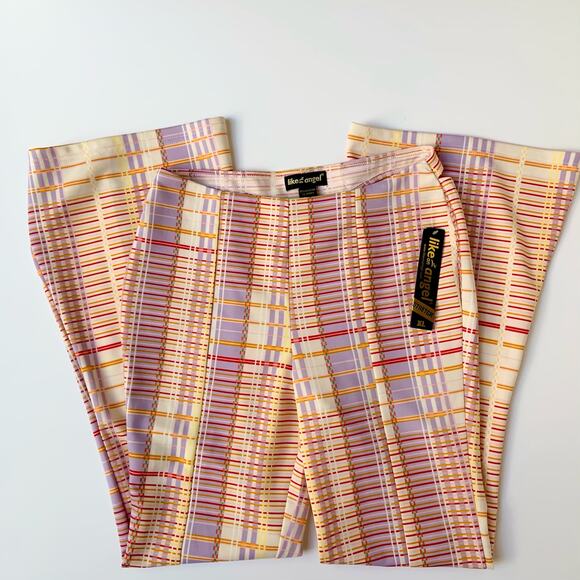 Y2K Like an Angel Plaid Cut out Butt Multicolored Flared Pants Women's sz XL NWT - Picture 4 of 10